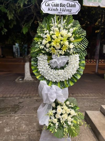 Hv 10 Vòng Hoa Tang 2 Tầng Ly Vàng Lan Trắng Hồng Trắng